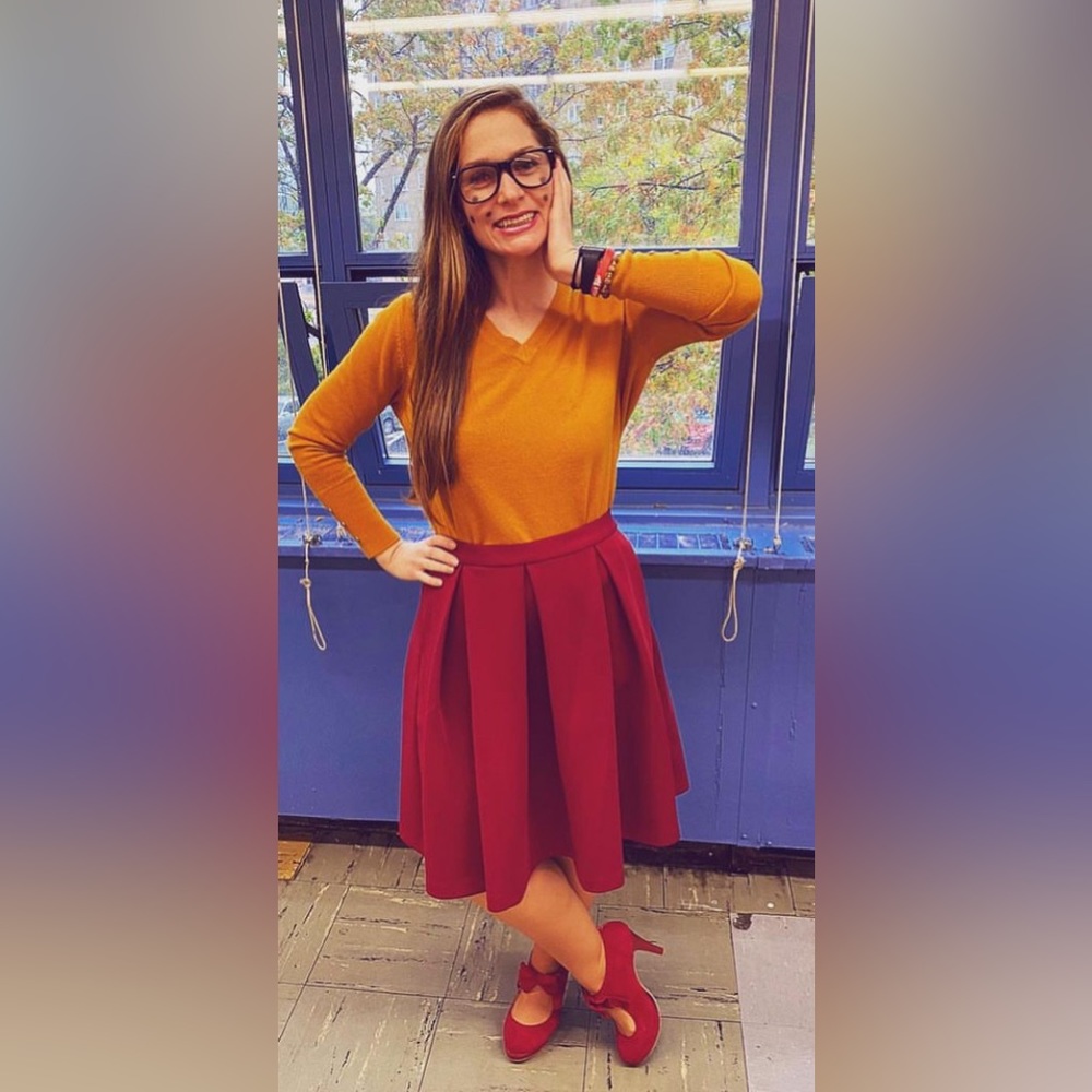Long red skirt